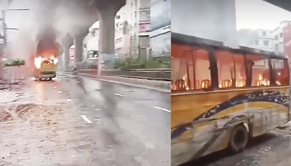 রাজধানীতে বাস থামিয়ে গুলি ও আগুন
